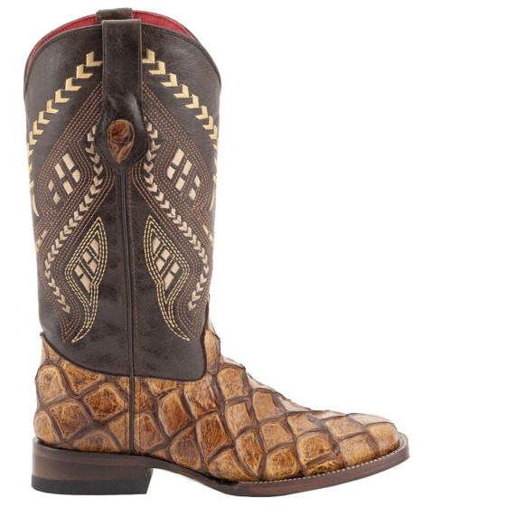 Ferrini Bronco Pirarucu Embroidery Square Toe Cowboy Womens Brown Dress Boots 9