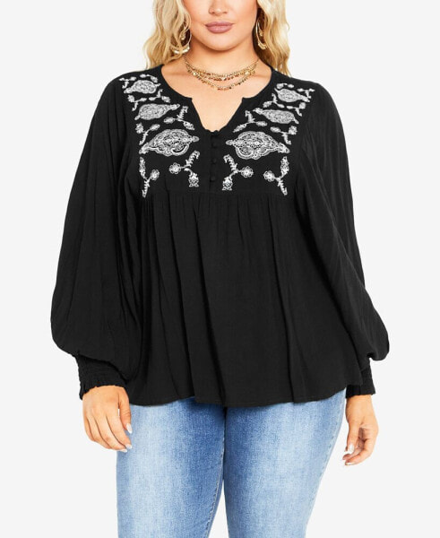 Plus Size Amahle Embroidered Cuff Sleeve Blouse
