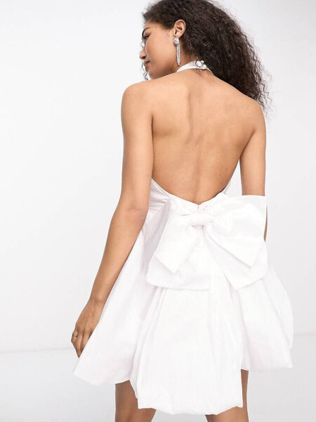 Forever New Bridal exclusive high neck bow back mini dress in ivory