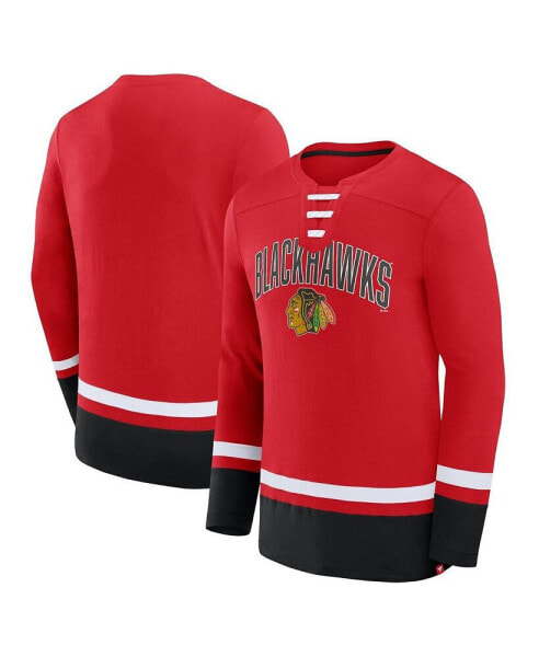 Men's Red Chicago Blackhawks Back Pass Lace-Up Long Sleeve T-shirt