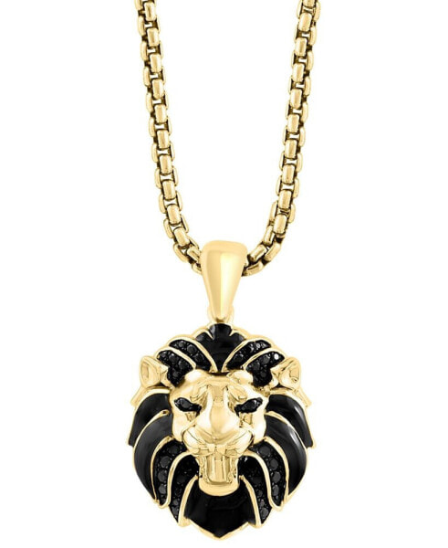 EFFY® Men's Black Spinel Lion 22" Pendant Necklace (3/8 ct. t.w.) in 14k Gold-Plated Sterling Silver