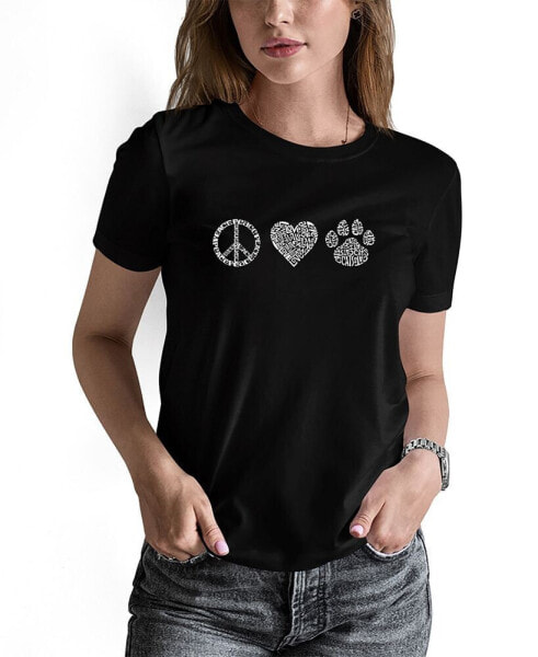 Women's Peace Love Cats Word Art T-shirt