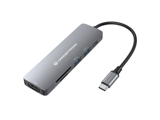 Conceptronic DONN 6-in-1 Multifunctional USB Hub Adapter - HDMI - USB-C PD - 1 x USB 3.0 - 1 x USB 2.0 - SD/TF Card Readers - USB 3.2 Gen 1 (3.1 Gen 1) Type-C - HDMI - USB 2.0 - USB 3.2 Gen 1 (3.1 Gen 1) Type-A - USB 3.2 Gen 1 (3.1 Gen 1) Type-C - MicroSD (TransFlash)