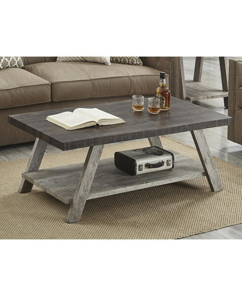 Two-Tone Wood Shelf Coffee Table in Weathered Walnut and Gray