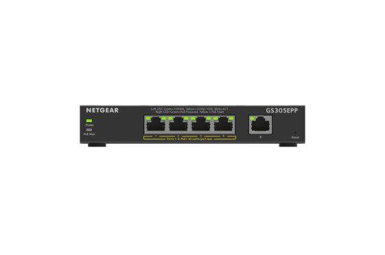 Netgear 5-Port Gigabit Ethernet High-Power PoE+ Plus Switch (GS305EPP) - Managed - L2/L3 - Gigabit Ethernet (10/100/1000) - Full duplex - Power over Ethernet (PoE)