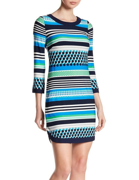 Vince Camuto 161405 Women's Dotted Stripe Shift Dress 3/4 Sleeve Blue Sz. 2