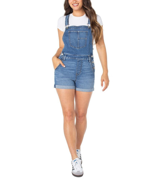 Juniors' Cuffed Shorts Denim Overalls