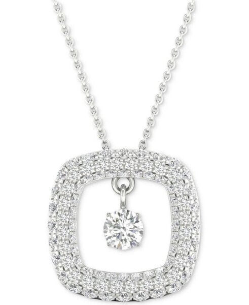 Macy's diamond Orbital Square Halo Pendant Necklace (5/8 ct. t.w.) in 10k White Gold, 16" + 2" extender