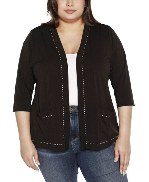 Black Label Plus Size Embellished Open-Front Knit Cardigan Sweater