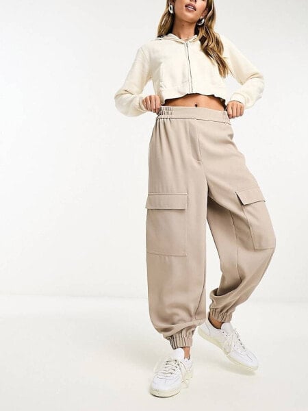 River Island cargo with elasticated hem in beige