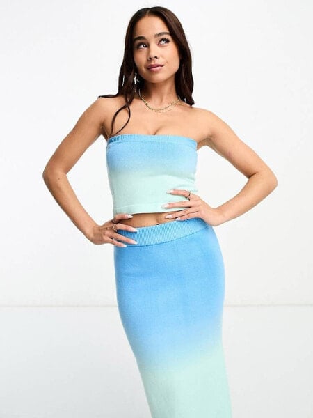 The Frolic ombre knitted bandeau top co-ord in blue