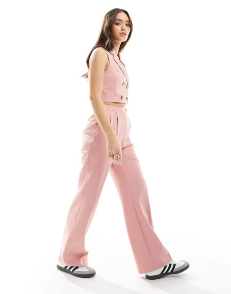 Miss Selfridge co-ord tailored wide leg trouser in Pink