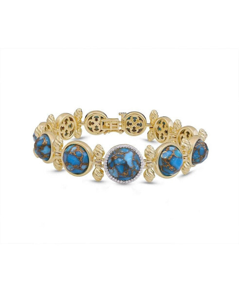 Summer Nights Yellow Gold Plated Silver Turquoise Gemstone Diamond Women Bracelet