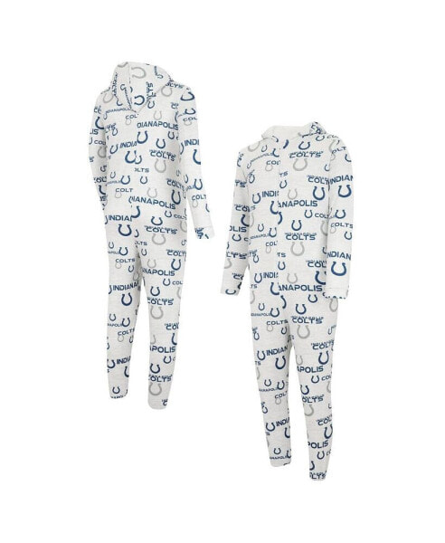 Men's White Indianapolis Colts Allover Print Docket Union Full-Zip Hooded Pajama Suit