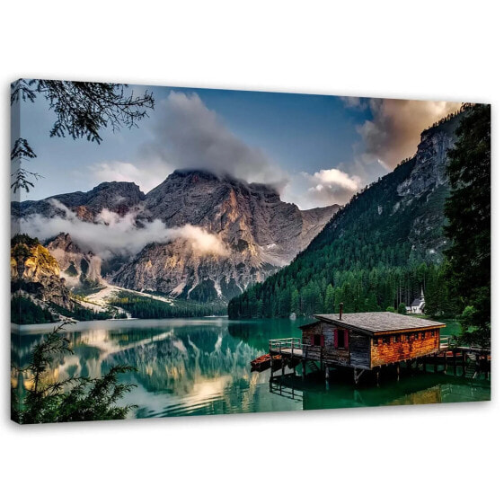 Wandbild Hütte am Gebirgssee Dolomiten