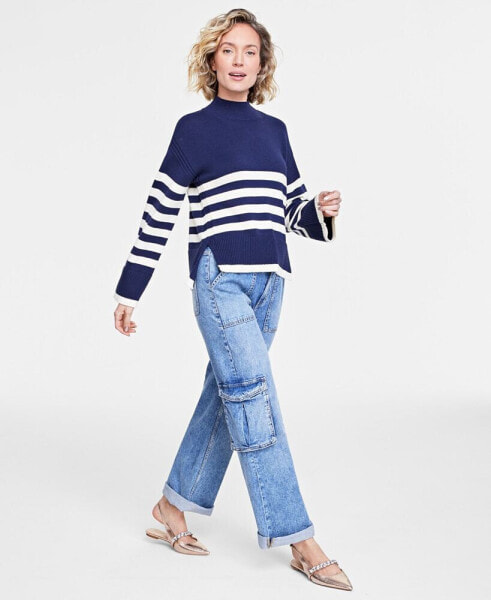 Women's Mock Neck Sailor-Stripe Sweater, Created for Macy's