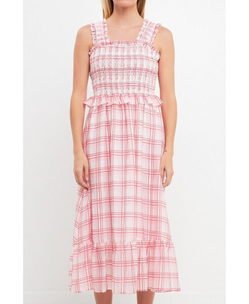 Women's Plaid Ruffled Midi Dress