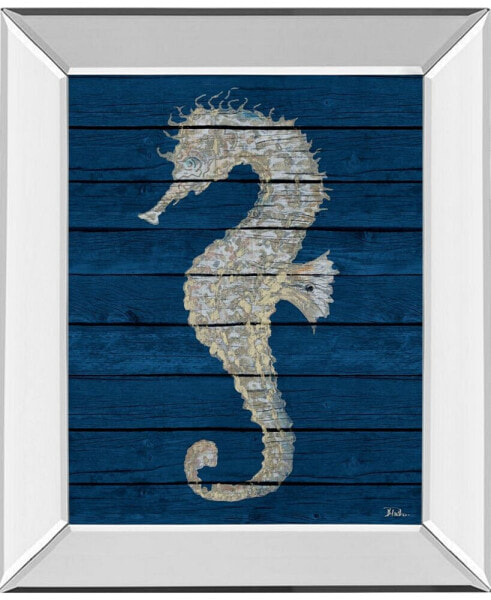 Antique Seahorse on Blue Il by Patricia Pinto Mirror Framed Print Wall Art - 22" x 26"