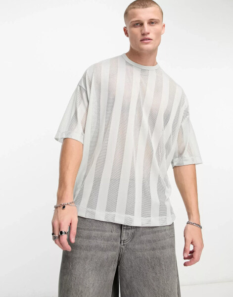 ASOS DESIGN oversized t-shirt in stripe mesh in pastel green