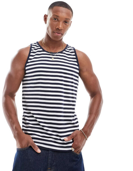 Brave Soul classic stripe vest in white & navy