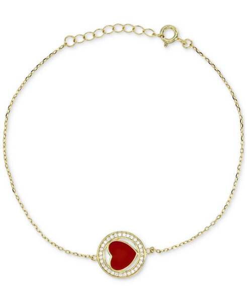 Enamel Heart & Cubic Zirconia Chain Bracelet in 14k Gold-Plated Sterling Silver