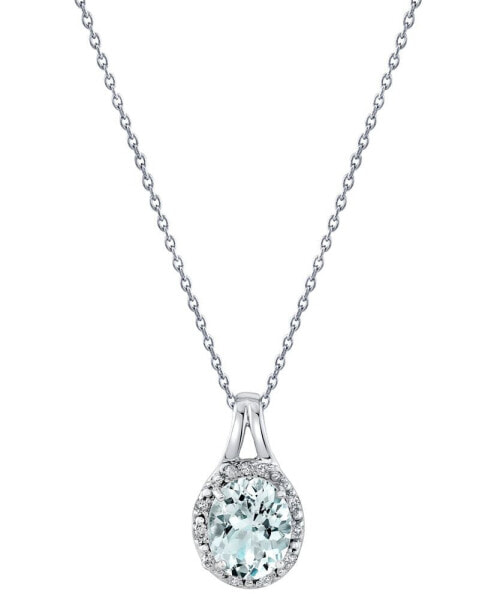 Macy's aquamarine (2-1/3 ct. t.w.) & Diamond (1/10 ct. t.w.) Oval Halo 18" Pendant Necklace in Sterling Silver