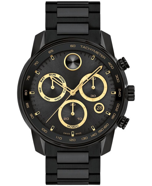 Men's Bold Verso Swiss Quartz Chronograph Ionic Plated Black Steel Bracelet Watch 44mm