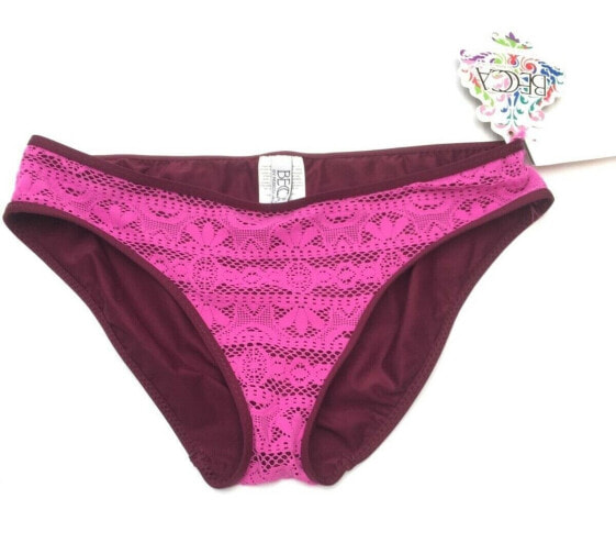 BECCA Womens Swimwear Burgundy Pink Lace Hipster Swim Bikini Bottom Size S