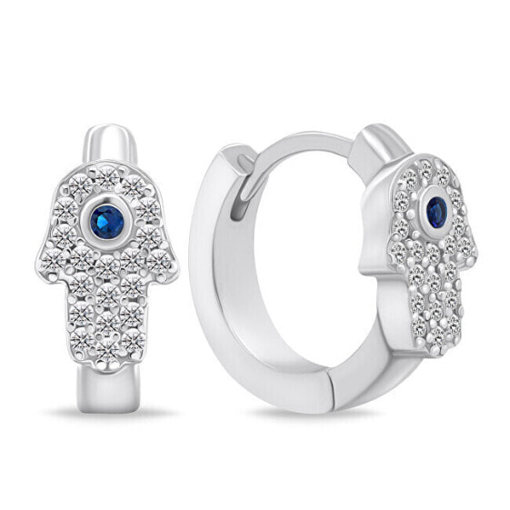 Modern Silver Hamsa Hoop Earrings EA667W