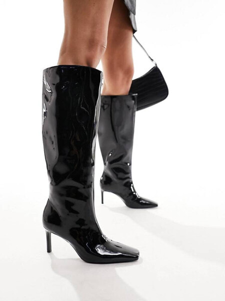 Mango mid length heeled boot in black