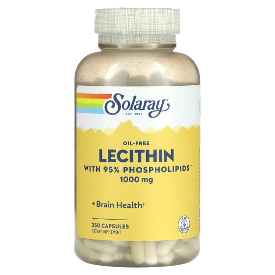 Витамины для нервной системы SOLARAY Лецитин, без масла, 1000 мг, 250 капсул (500 мг на капсулу)