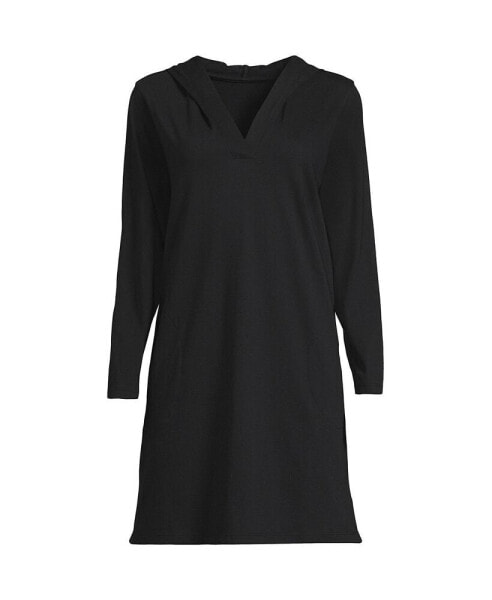 Plus Size Cotton Jersey Long Sleeve Hooded Swim Cover-up Dress