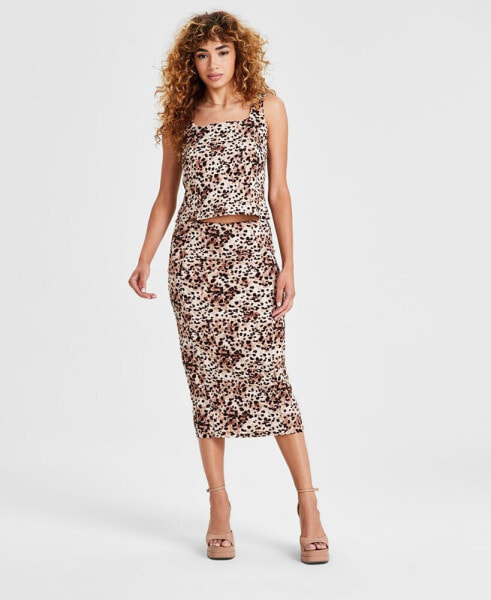 Women's Cheetah-Print Textured Midi Skirt, Created for Macy's