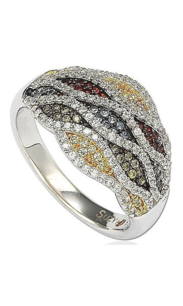 Suzy Levian Sterling Silver Cubic Zirconia Multi-Color Wave Ring