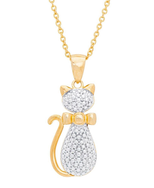 Diamond Accent Cat Pendant 18" Necklace in 14K Gold Plate