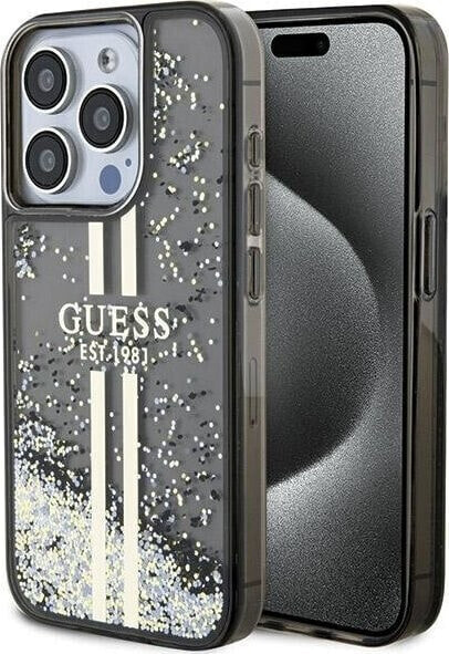 Guess Guess GUHCP15XLFCSEGK iPhone 15 Pro Max 6.7" czarny/black hardcase Liquid Glitter Gold Stripes