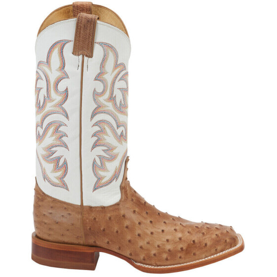 Justin Boots Pascoe Ostrich Square Toe Cowboy Mens Brown, White Dress Boots 857