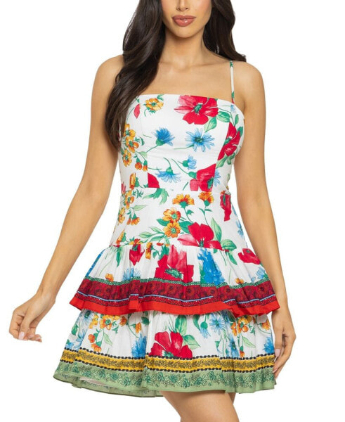 Juniors' Floral-Print Tiered Fit & Flare Dress