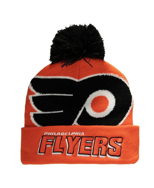 Men's Orange Philadelphia Flyers Punch Out Cuffed Knit Hat with Pom