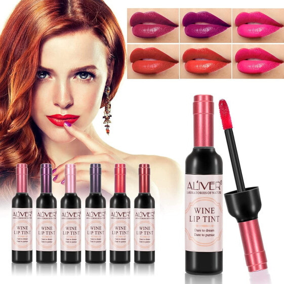 6 Colours Wine Lip Tint, Natural Liquid Lipstick Long Lasting Mini Make Up Lip Gloss Matte Lip Sticks Wine Bottle