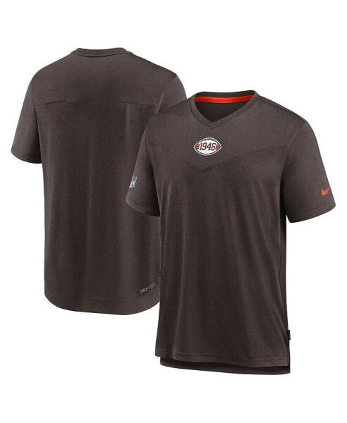 Men's Brown Cleveland Browns Sideline Coaches Vintage-like Chevron Performance V-Neck T-Shirt
