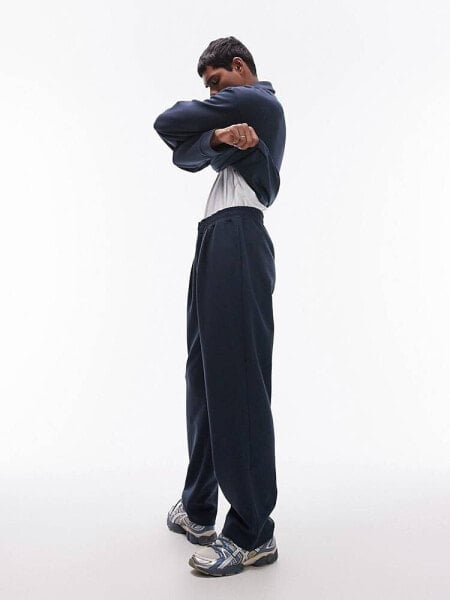 Topman pleat front straight leg jogger in navy