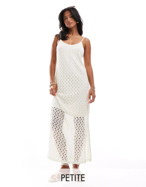 Vero Moda Petite crochet overlay jersey maxi dress in cream