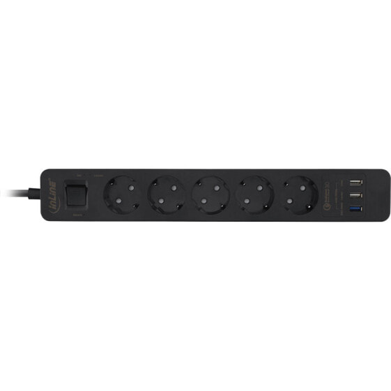 Сетевой фильтр Inline Socket strip - 5-way CEE 7/3 - with protection and USB QC3.0 black