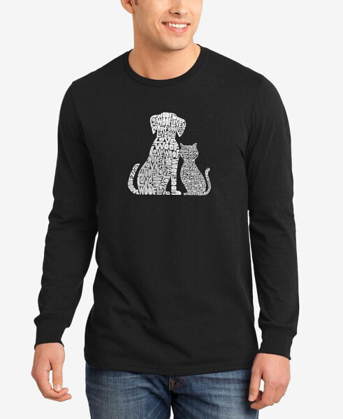 Men's Word Art Long Sleeve Dogs and Cats T-shirt