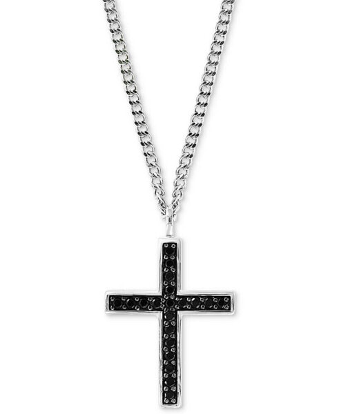 EFFY® Men's Black Spinel Cross Pendant Necklace 22" in Sterling Silver