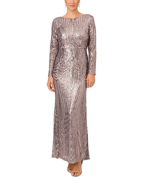 Women's Sequined Long-Sleeve Gown