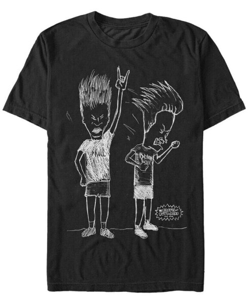 Beavis and Butthead MTV Men's Rocking' Out Sketch Logo Short Sleeve T-Shirt