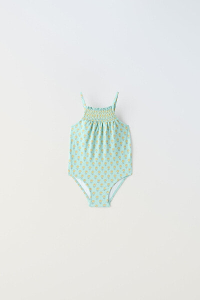 1-6 years/ floral swimsuit with smocking