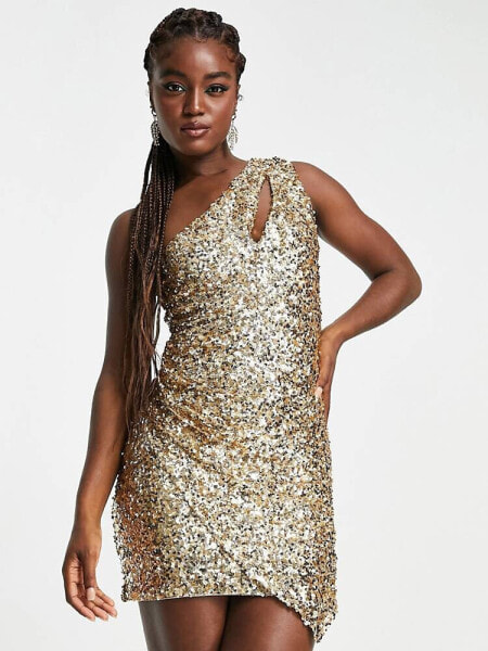 Forever New cut out drape sequin mini dress in bronze gold